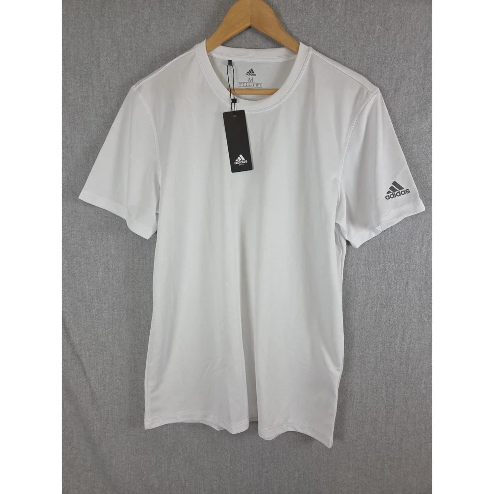 Adidas‎ Golf Mens M White Multi Sport T Shirt Active Stretch Sleeve Logo NEW